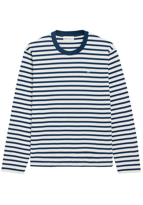 t-shirt mariniere ls blu e bianca AMI PARIS | UTS375.JE0210A044